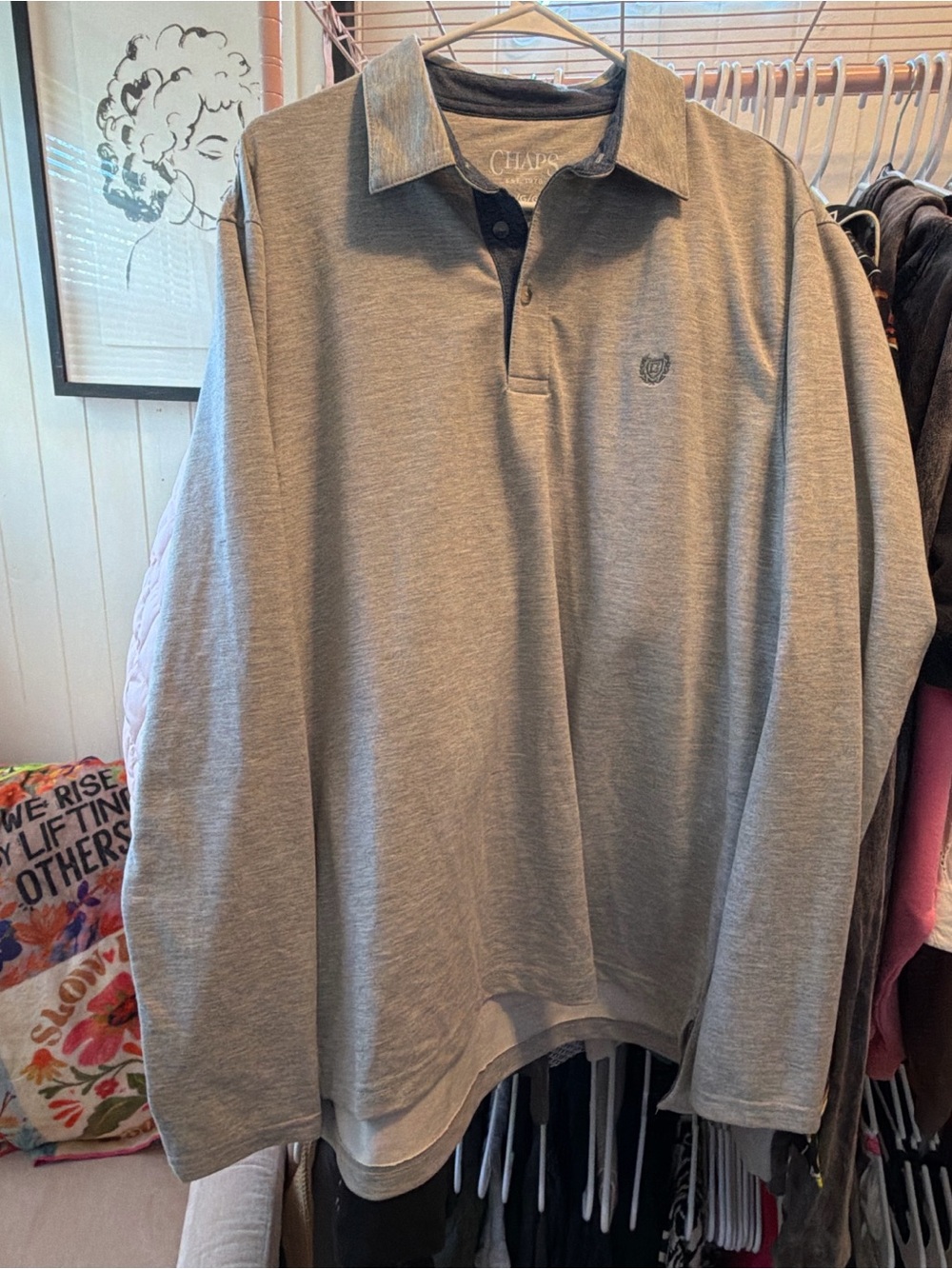 Chaps Gray Long Sleeve Polo